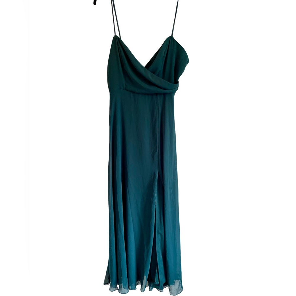 Wedding Guest Teal Slip Dress with Cowl Neck